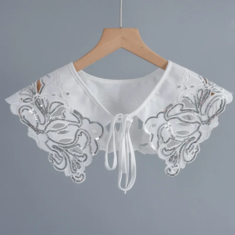 Women Elegant Lace Flower Embroidery False Collar Female Dress Shoulder Wrap Shawl Girls Big Lapel Shawl Detachable Collar