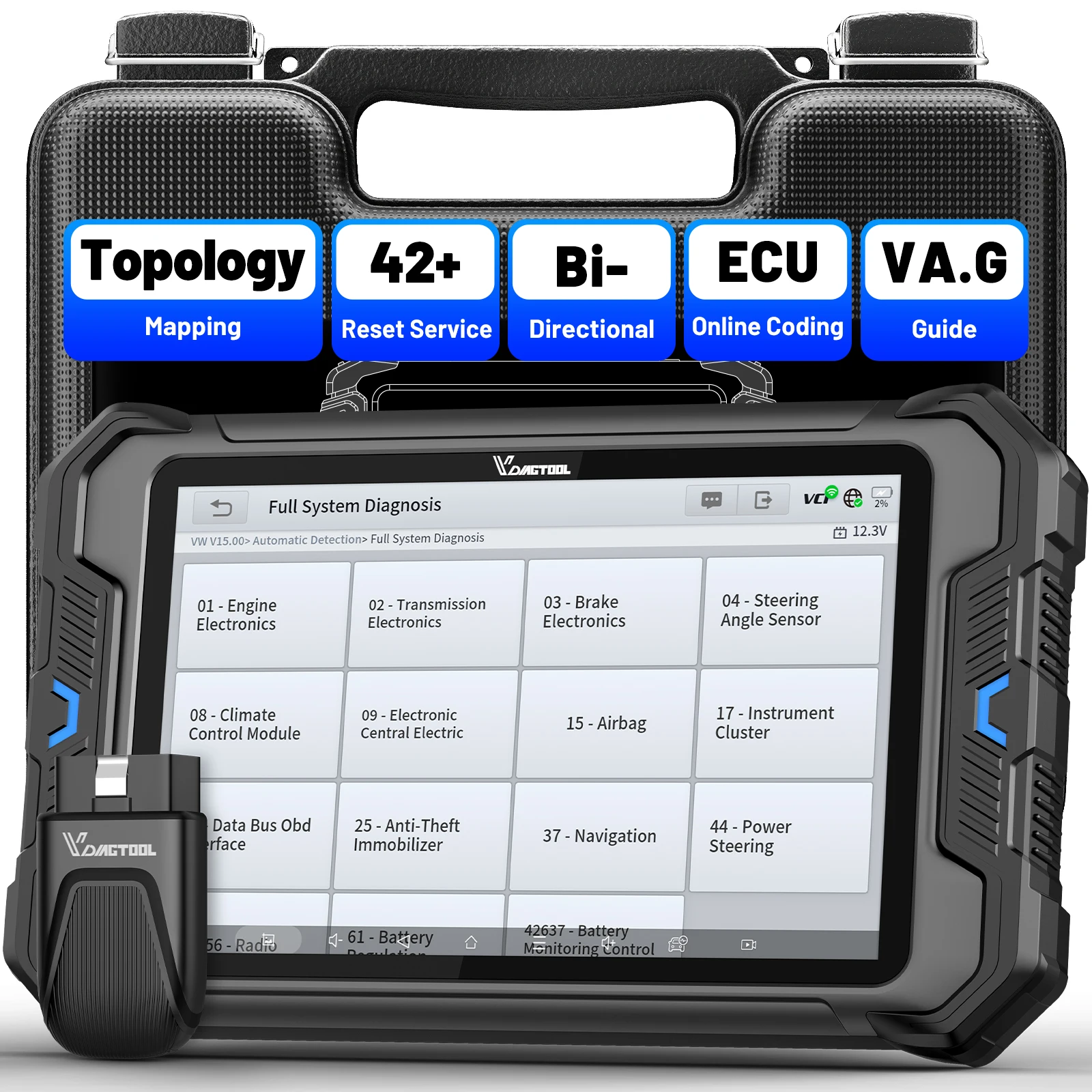 VDIAGTOOL VD80BT Scanner Automotivo Bluetooth com Codificação de ECU, Controle Bidirecional, Ferramentas de Diagnóstico de Carros para Todos os Sistemas e Programação de Chaves