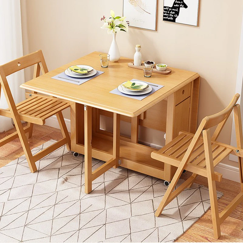 

Solid wood folding dining table small household modern minimalist Nordic retractable dining table dining combination