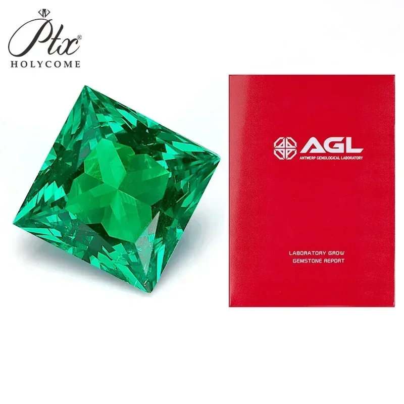 

Princess Cut Lab Grown Colombian Emerald Hydrothermal Synthetic Gemstone Inclusions Inside Jewelry Material With AGL Certificate