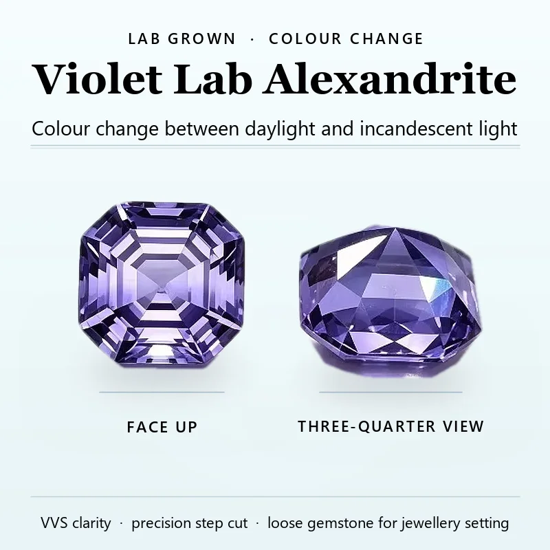 Lab Grown Alexandrite Asscher Cut Color Changing for Optional Certificate Free Shipping for Main Material for Jewelry Making