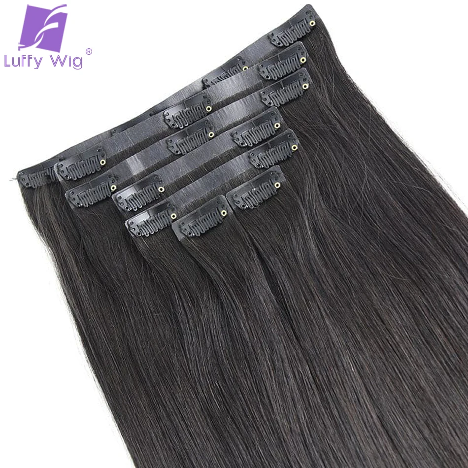 Straight Pu Seamless Clip In Hair Extensions Brazilian Clip In Natural Black Color Clip Ins Remy Hair for Black Women 100g 120g