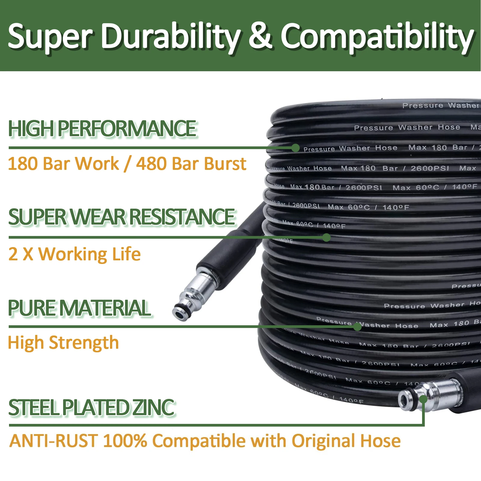 High Pressure Water Cleaning Hose Pipe Pressure Washer Hose 6 10 15 m for AR Michelin Black & Decker Makita MAC Allister Stanley