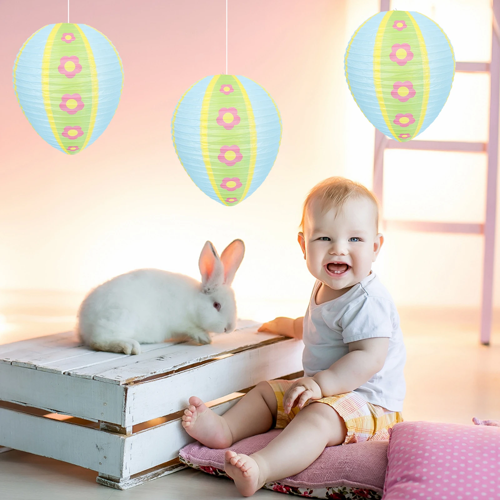 

Easter Egg Lanterns Durable Safe Decorative Hanging Festival Props Paper Scene Lighting Desktop Decor Indoor Lights