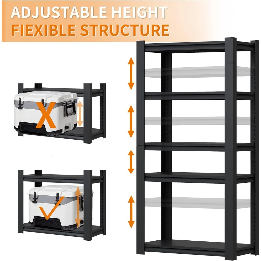 63"H Heavy Duty Garage Shelving 3000LBS Storage Shelves Adjustable 5 Tier Metal Shelving Unit,Industrial Utility Rack for Garage