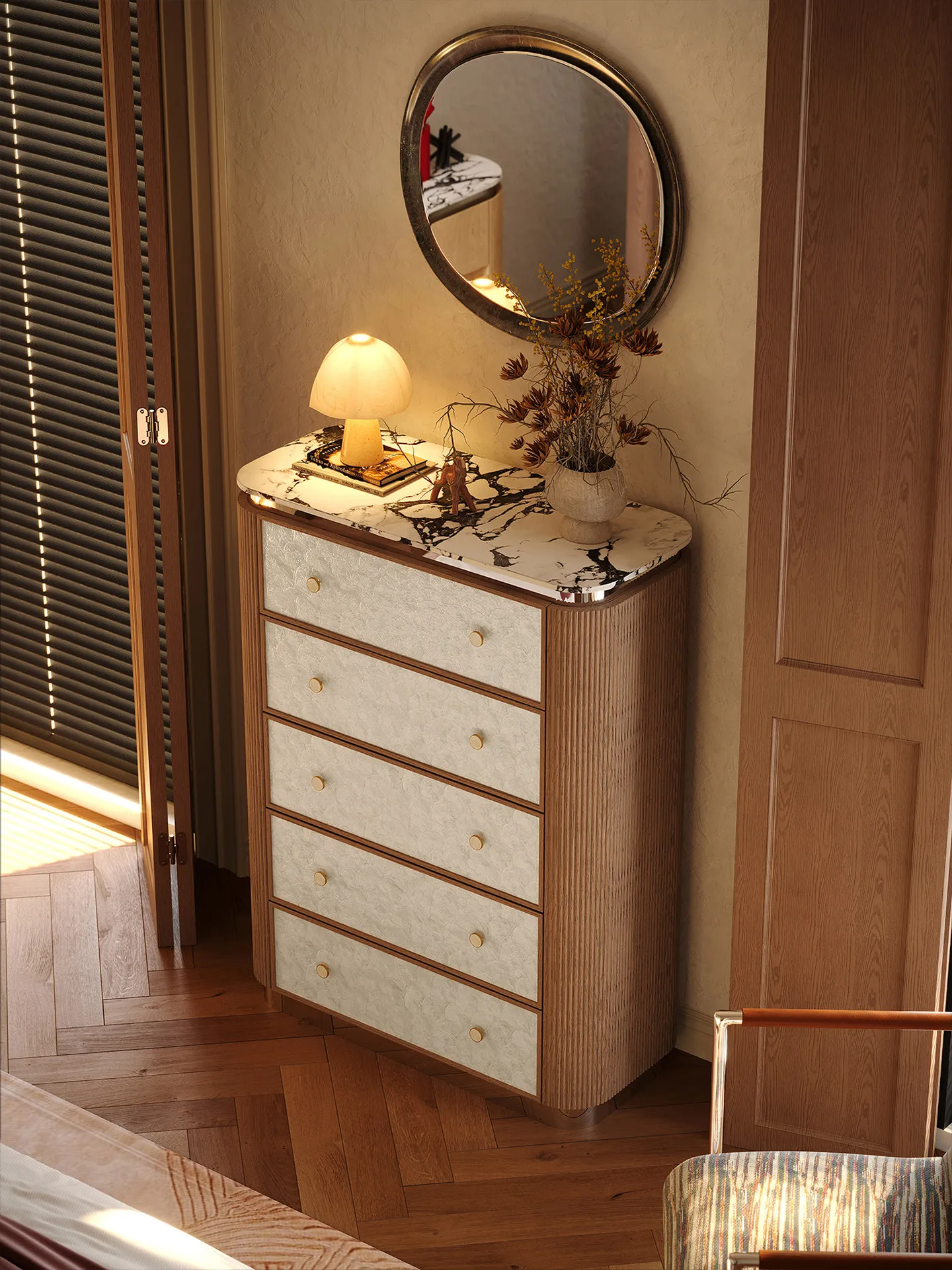 HYS French chest of drawers light luxury living room artistic sense solid wood wall locker retro style floor cabinet