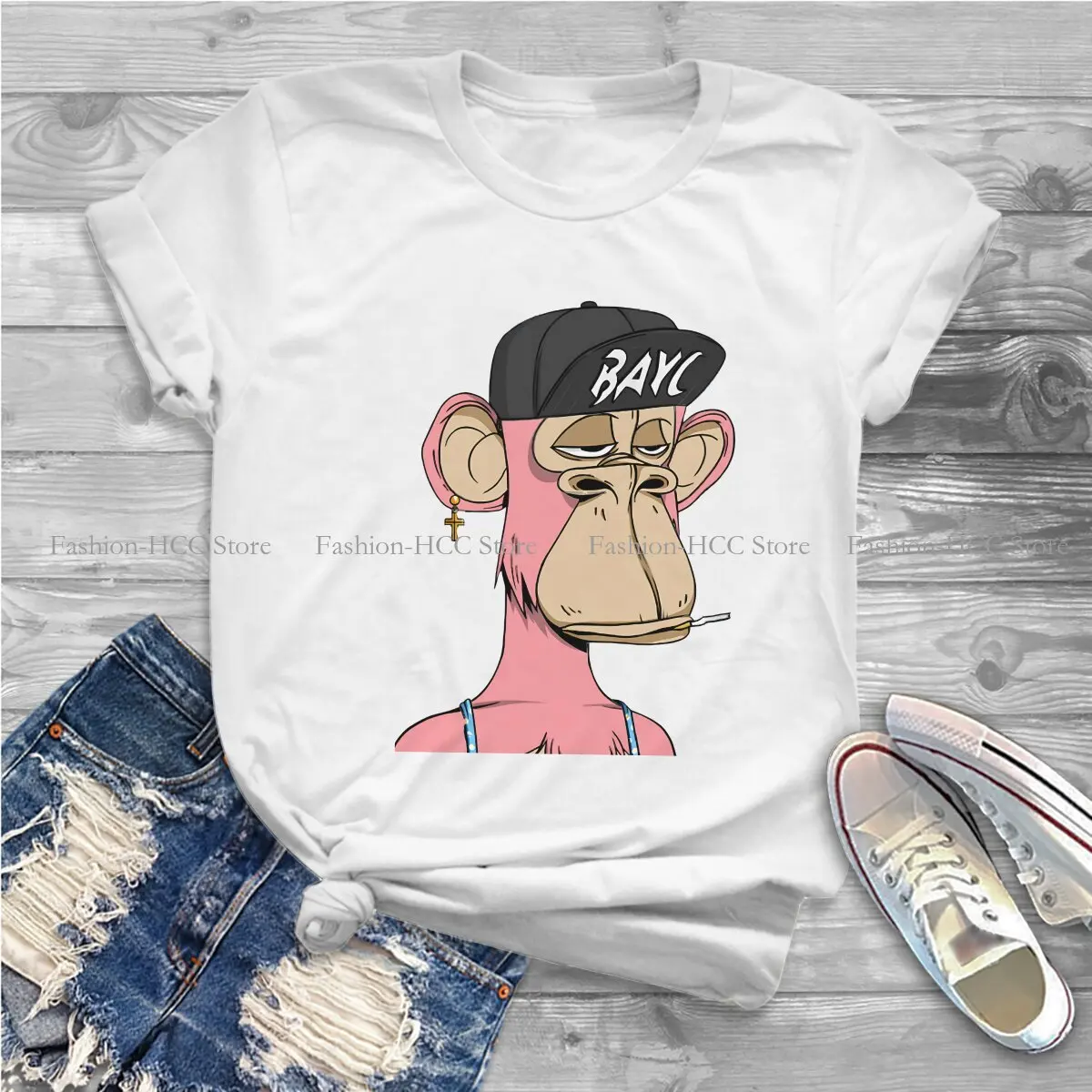 #66 Graphic Polyester TShirt Bored Ape Yacht Club BAYC NFT Creative Tops Casual T Shirt Female Tee