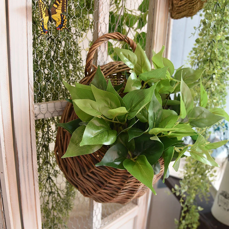 Wall Mounted Rattan Flower Pots  Flower Baskets Green Plants Potted Plants Wall Mounted Baskets  Woven Decorations