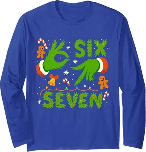 67 Green Hands Christmas Shirt Six Seven Meme Brainrot Xmas Long Sleeve T-Shirt Y2k Sweater Coat Holiday Clothes Novelty Gifts