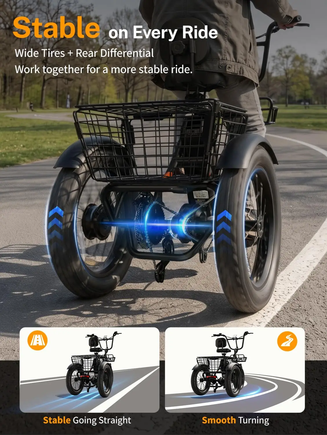 Electric Tricycle Adults 3 Wheel E-Bike, Customized