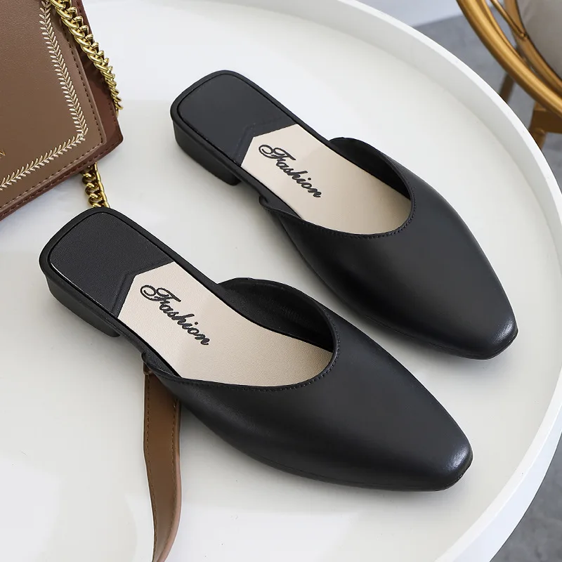 Women's Summer Trendy INS Outdoor Shoes Autumn Harajuku Style Flat Head Sandals Elegant Pure Color Home Comfortable Lightweight