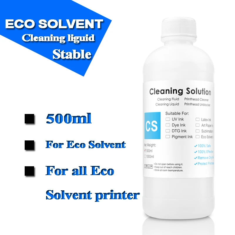 Líquido da solução da limpeza da tinta para Epson, Eco solvente, apropriado para Epson L1800, DX5, DX7, TX800, XP600, Mimaki JV3, JV33, JV34, CJV5,