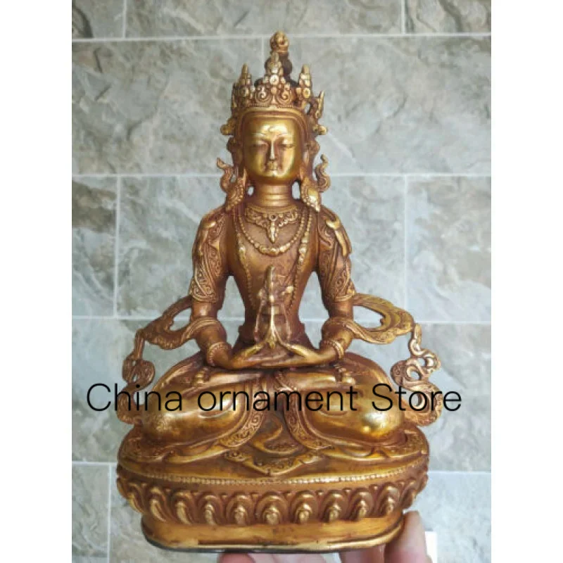 Vintage Bronze Statue Gold-Plated Amitaya Longevity God Buddha Amitaba Old Statue