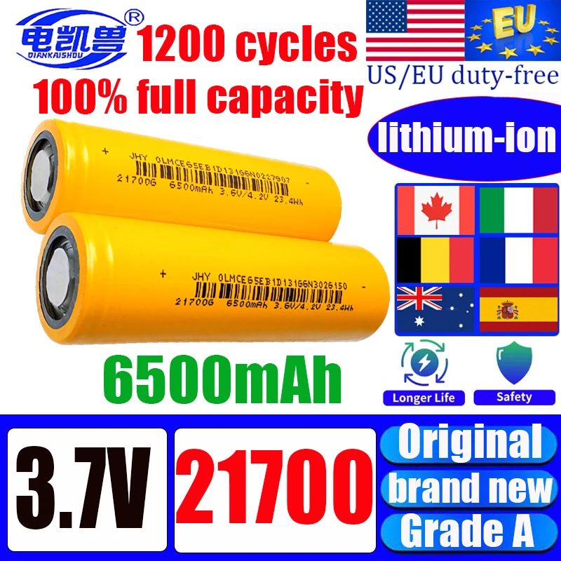 1-500pcs New 1200 Cycle 21700 3.7V 6500mAh Lithium-Ion Battery High-Capacity High-Power 32A 5C Flashlight Energy Storage Battery