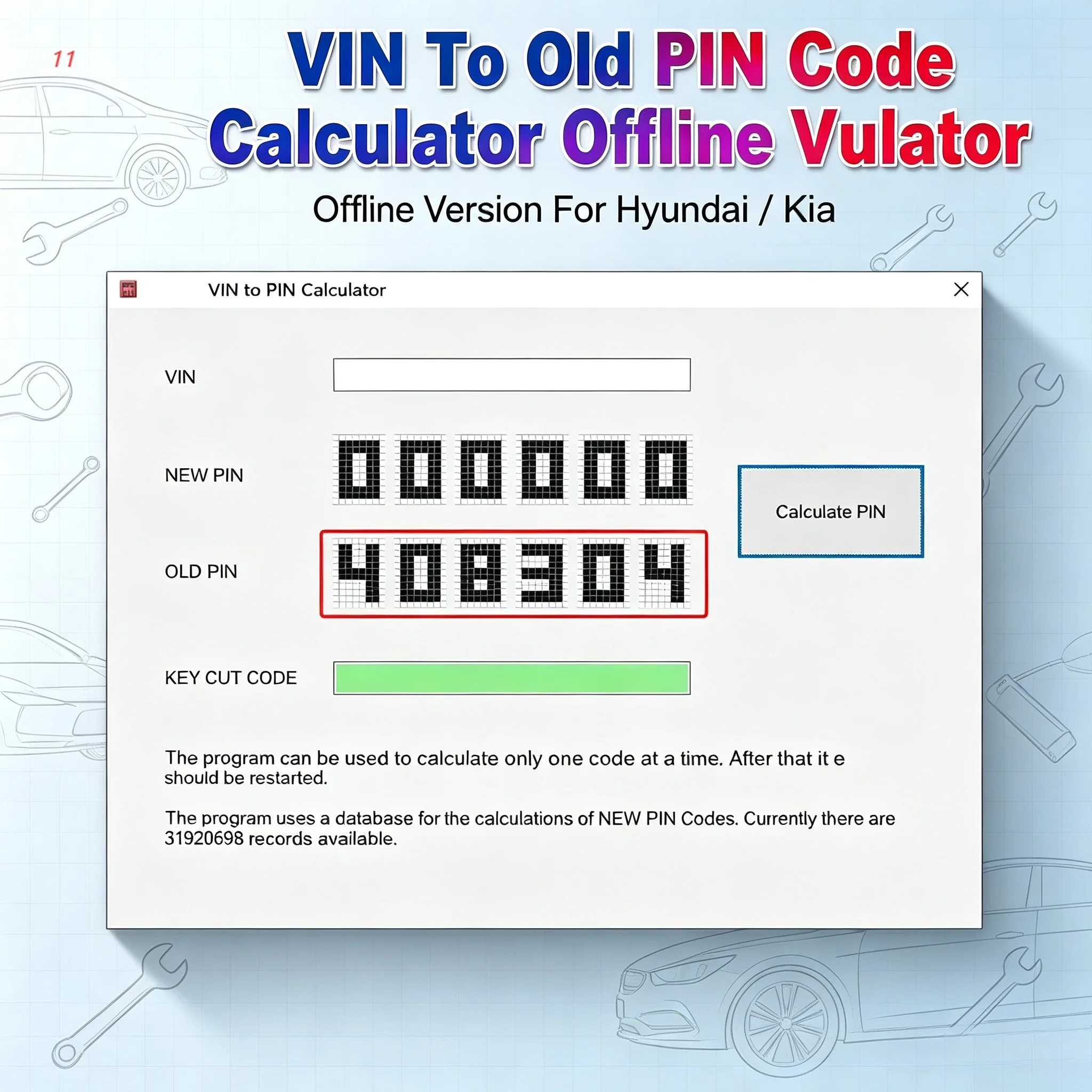 for Hyundai for Kia VIN To Old PIN Code Calculator Offline for Hyundai VlN to PlN Calculator