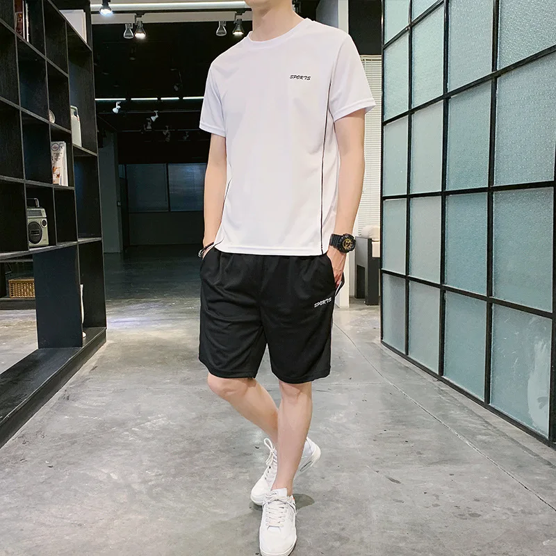 

Summer Men's Sports Suit Fitness Short-Sleeved T-Shirt + Running Casual Quick-Drying Breathable Sportswear Shorts Two-Piece Set