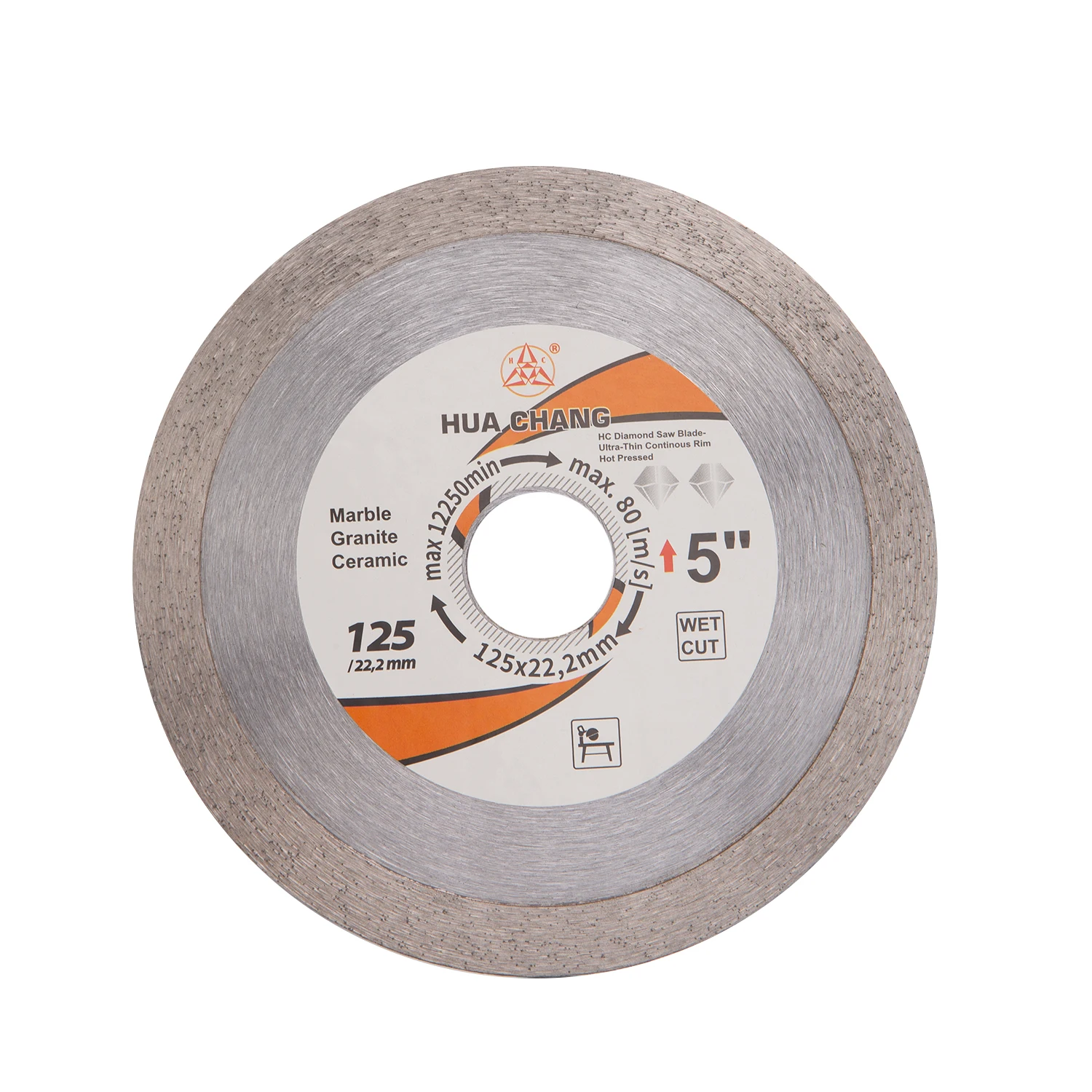 HUA CHANG 5 Inch/125mm *22.23mm Diamond Saw Blade Continuous Hot pressing Cutting Disc Circular Marble Concrete Ceramic Granite