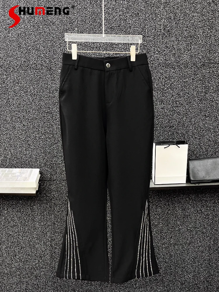 

High-end Diamond-encrusted Suit Pants Men's 2025 Spring Autumn New Handsome Loose Trousers Fashion Versatile Micro Flared Pants