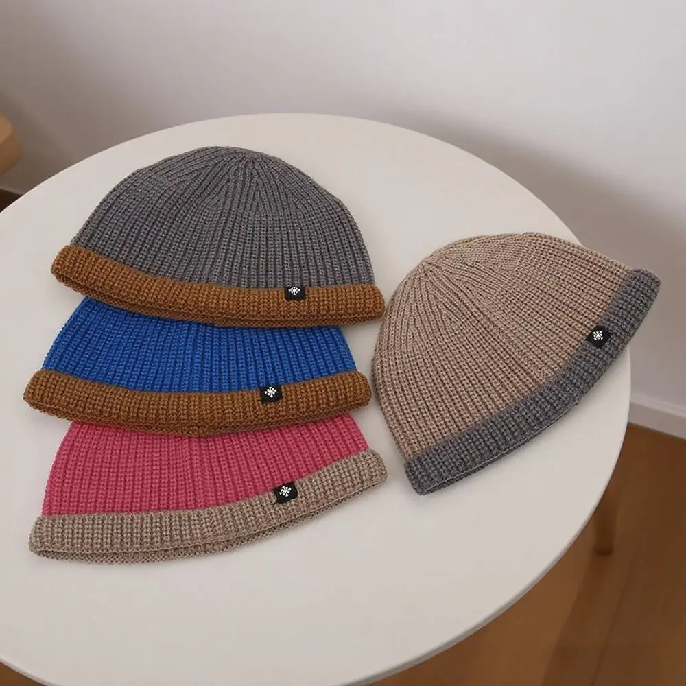 Durable Thickened Knitted Beanie Stretchy Fit Wind Resistant Men's Beanie Contrast Cuff Cuffed Beanie Winter Wear