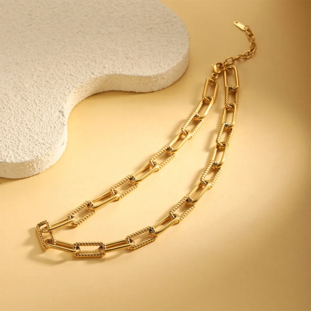 Minimalist Luxury Spliced Thick Chain Necklace INS Style Retro Fashion Clavicle Necklace Daily Party Jewelry Gift for Ladies