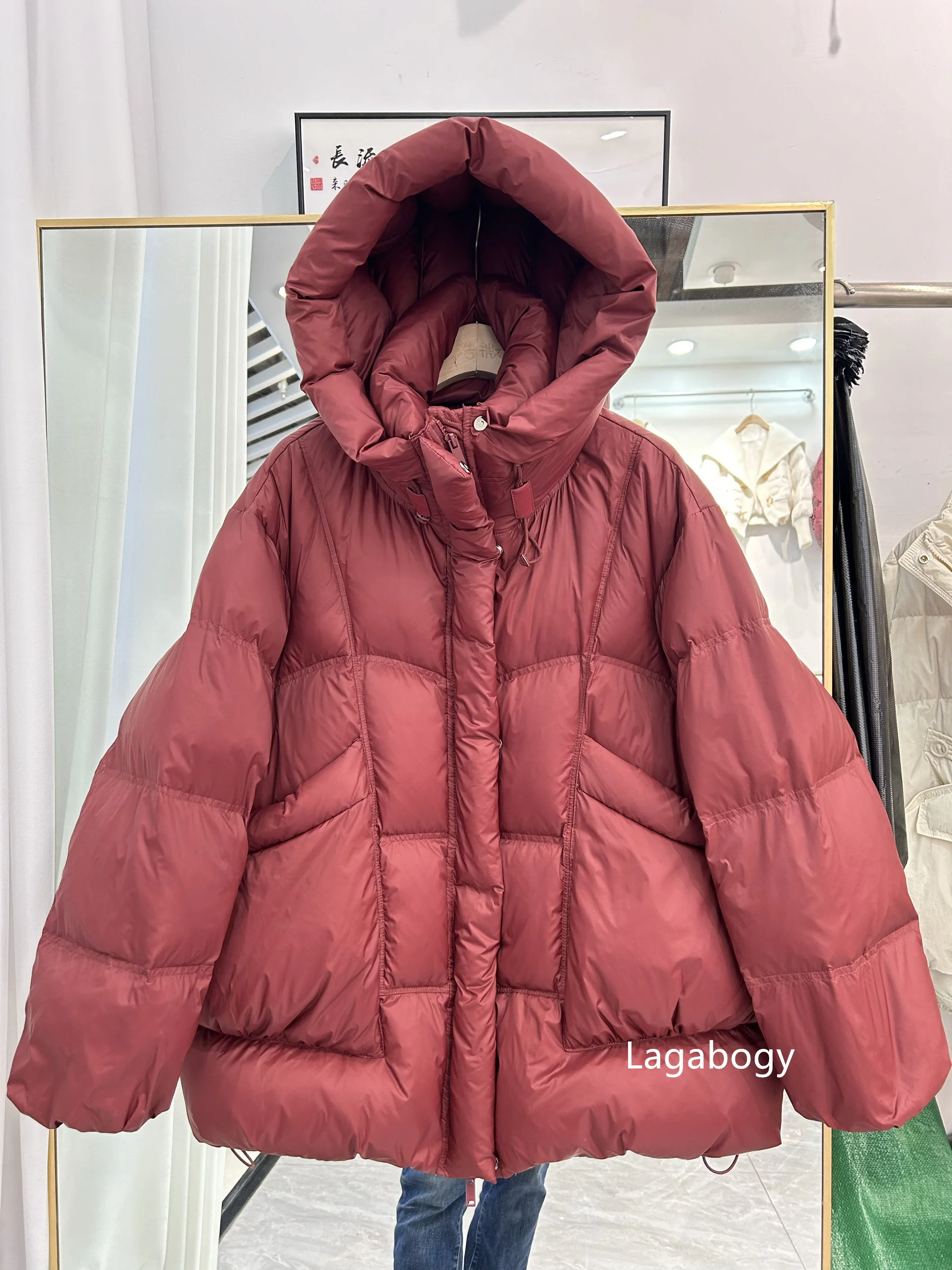 Lagabogy 2025 New Winter Thick Warm Puff Jacket Women 90% White Duck Down Coat Female Hooded Medium-length Loose Zipper Parkas