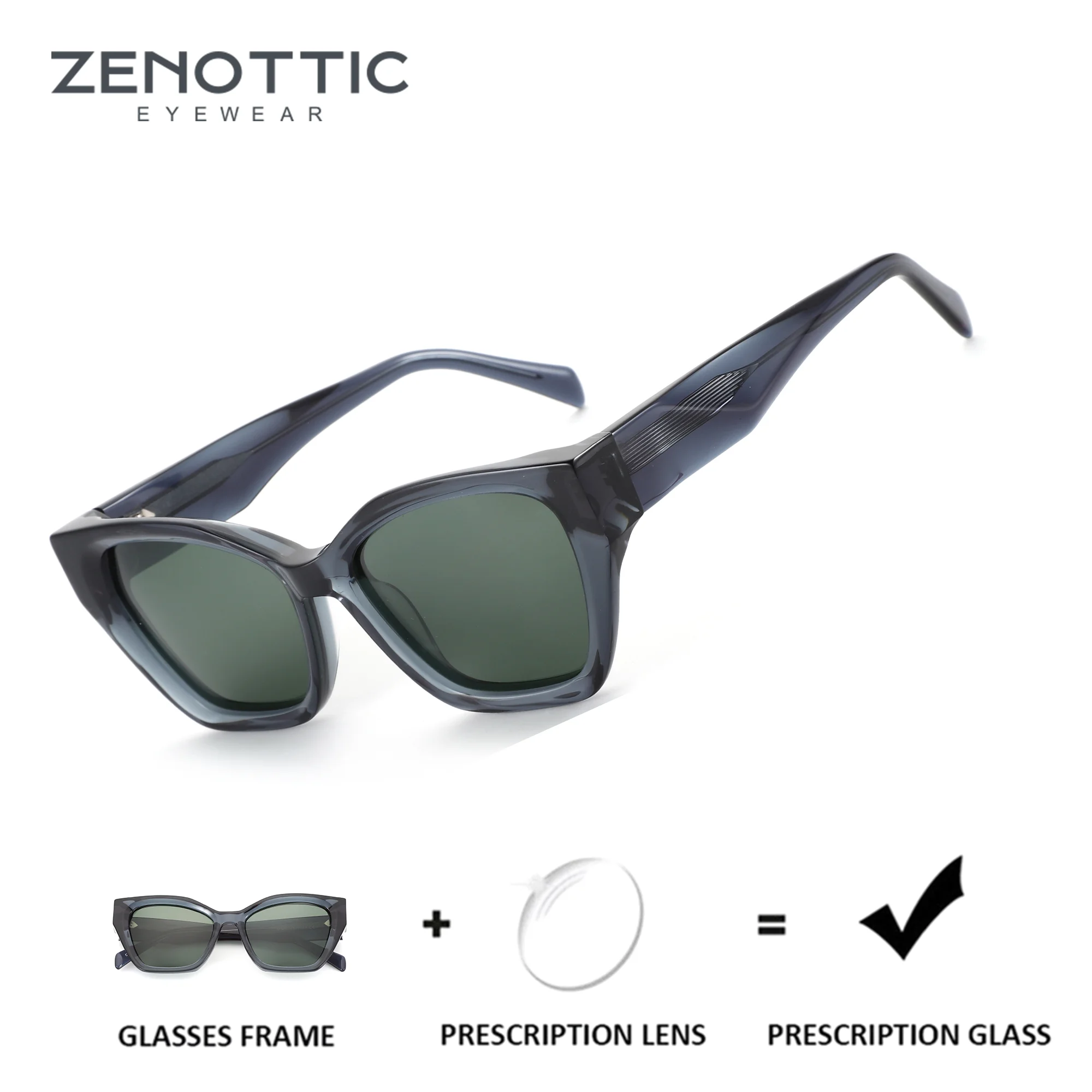 

ZENOTTIC (S Size) Acetate Cat Eye Custom Prescription Sunglasses Women UV400 Polarized Progressive/Myopia Optical Sun Glasses