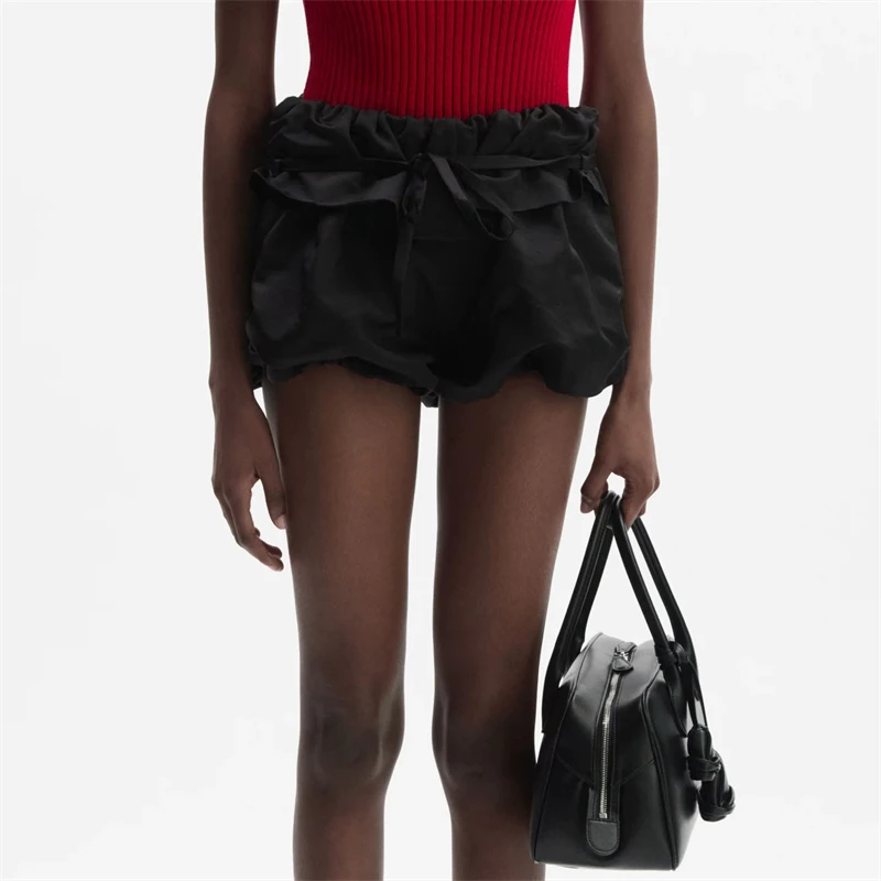 Summer 2026 Women's High Waist Pleated ShortPants Y2K Trendy Casual Leg-IncreasingMini Shorts Five-Point Pants Elastic Waistband
