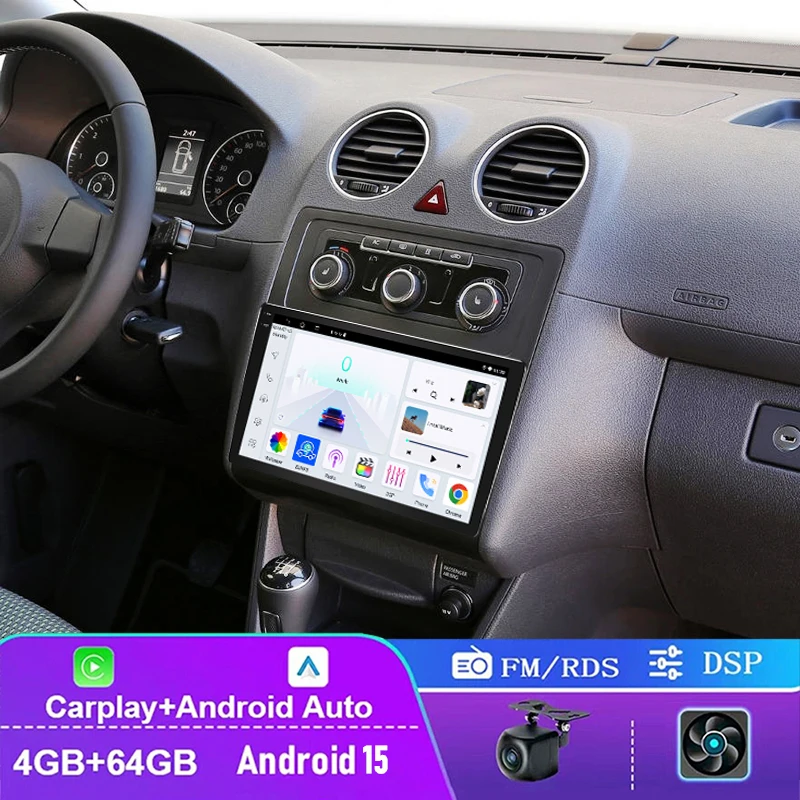 

10" 4+64GB For VW Caddy 2005-2015 Car Stereo Radio Wireless Android 15 System Support Apple Carplay FM BT GPS Head Unit