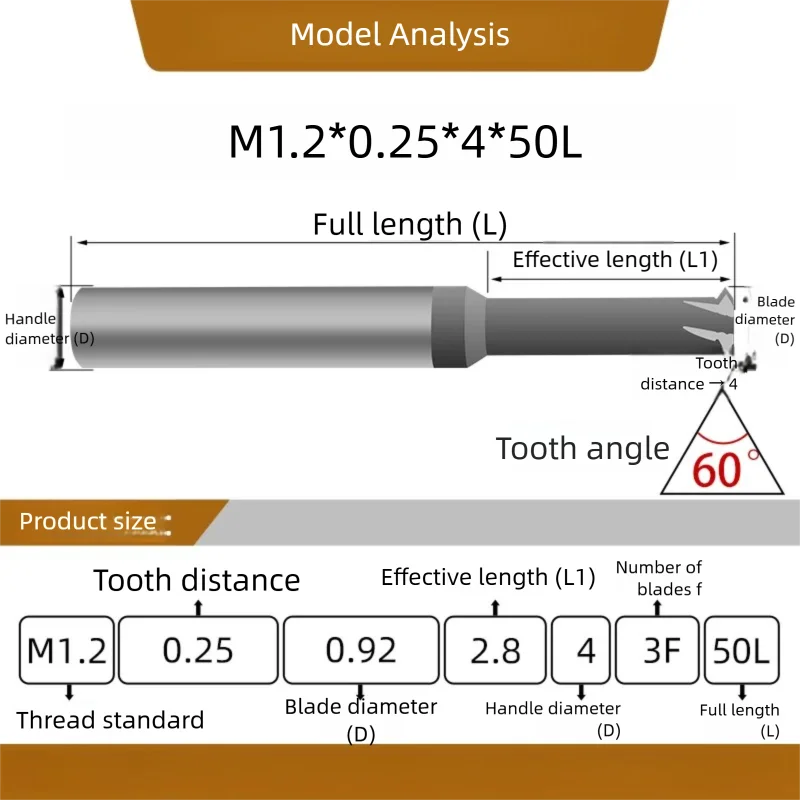 CNC Machine Solid Carbide Single Tooth Three Full Tooth  M1 M1.6 M2 M3 M24 milling Cutter Alloy Tungsten Steel Aluminum coating
