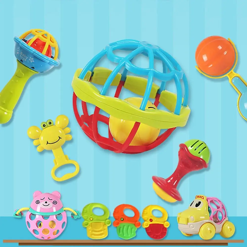 7 unids/set sonajero colorido interactivo cascabeles de mano inteligentes suave lindo niños pequeños accesorios de juguete para masticar para la dentición