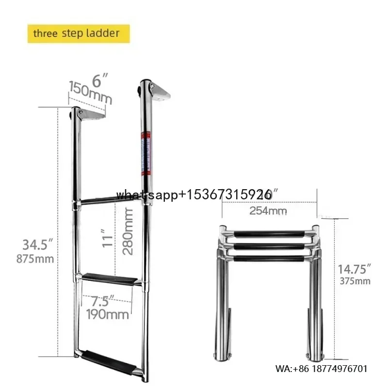 Escalera de barco de acero inoxidable ajustable telescópica de 3 escalones escalera de cubierta de natación para yates marinos y piscina