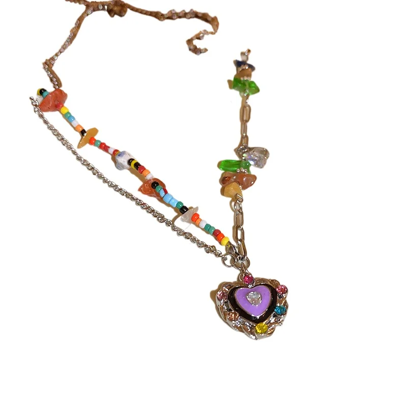 

*Love necklace light luxury small numerous pamine clavicle chain colorful beaded accessories