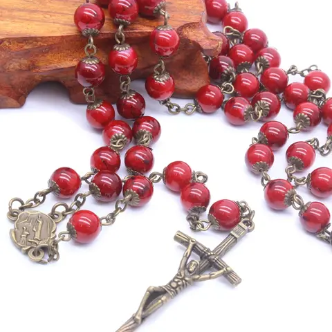 Catholic Christian Ancient Bronze Antique Cross Pendant Rosary Necklace With Cup Long Women Men Religious Pray Jewelry