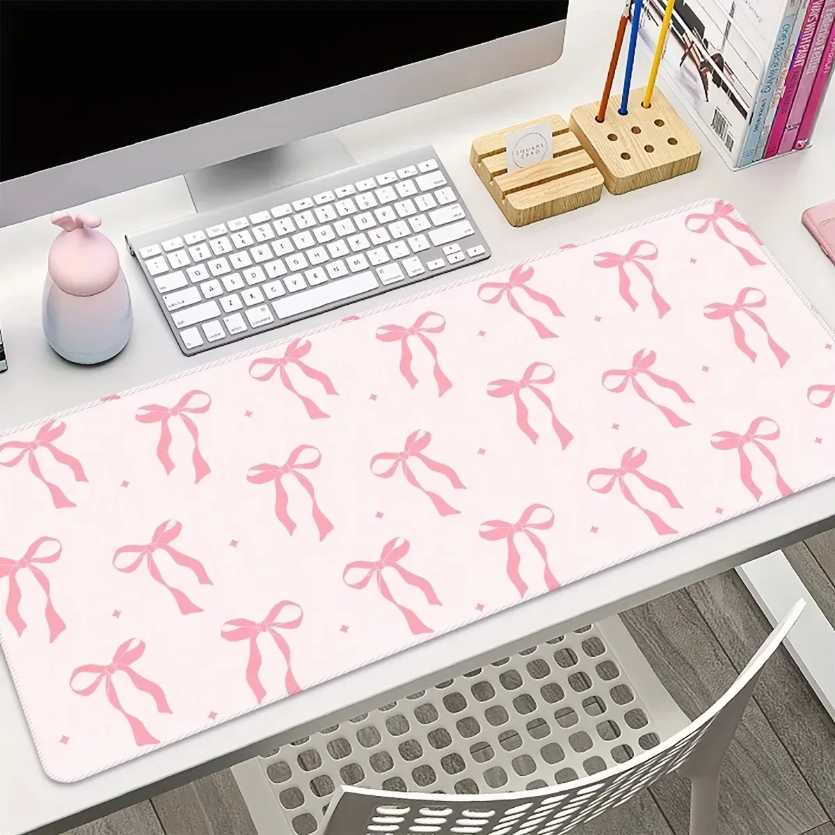 Pink Bowknot Sweet Rubber Desk Pad Mouse Protector Non-Slip Small Mouse Pad Home Office Desk Mat PU Leather Pc Laptop Mouse Mat