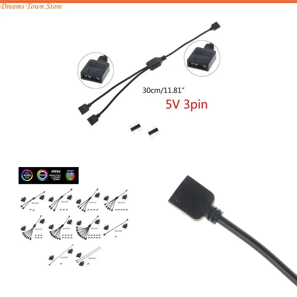 HX6A RGB Extension Cable 5V 3 Pin Radiators RGB Fans Connector Hub 3-Pin Cooling Fan Cable for Computer ATX for Cas