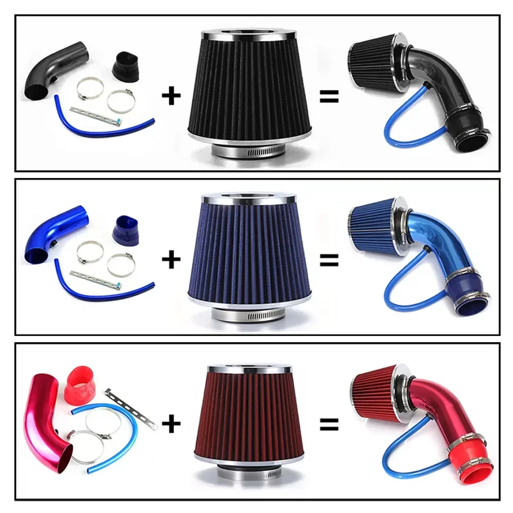 High Flow Cold Air Intake Filter Kit 3Inch 76mm With Induction Pipe Hose Universal Car Engine Performance Mod Kit