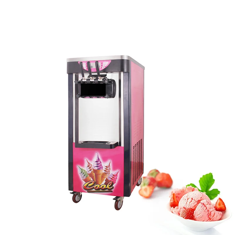 Efficient Vertical Ice Cream Machine Three Flavors Frozen Yogurt Machine With Universal Wheels