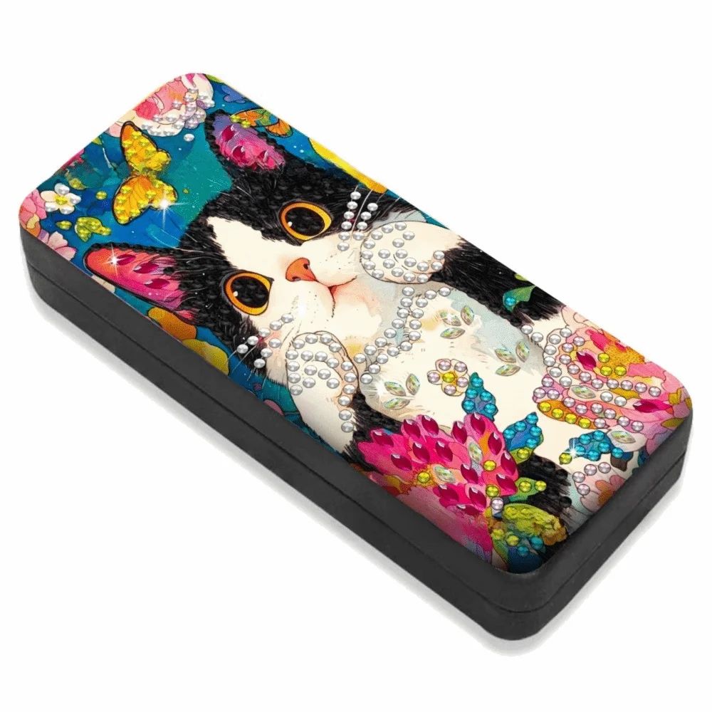 Portable Diamond Art Glasses Case Crystal Art Painting DIY Eyeglasses Case Cat Pattern Sunglasses Box for Beginner Women