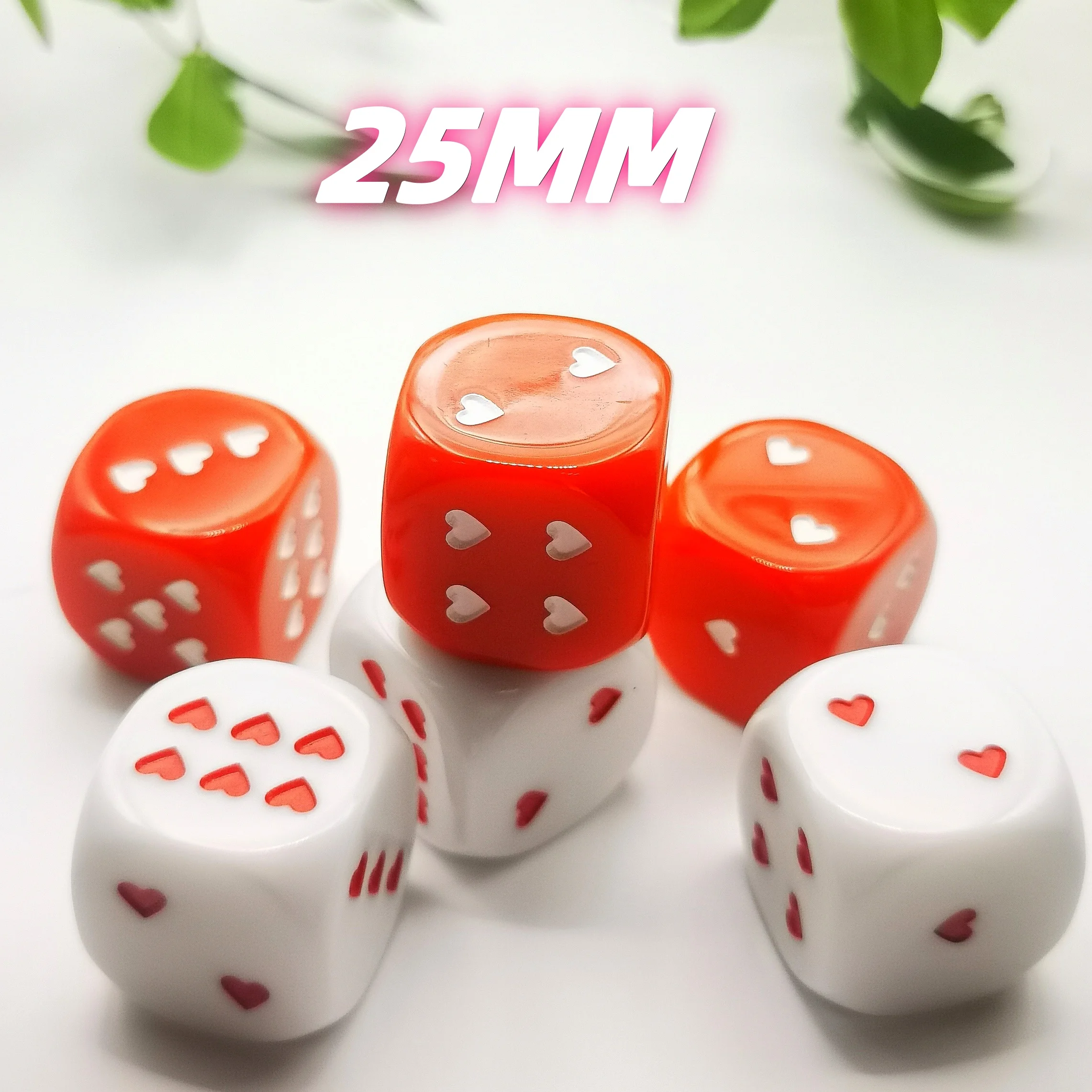 4 pcs/ Bag Heart Dots Dice Acrylic Material D6 Big Dice 25mm Dice For Pattern Creative Dice Wedding Games Dice