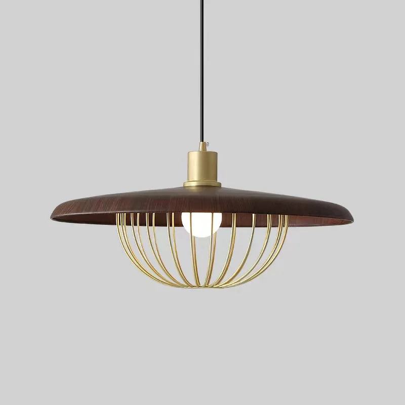 Nordic Simple Walnut Color Dinning Table Chandelier Chinese Creative Flying Saucer Dining Room LED Pendant Lamps