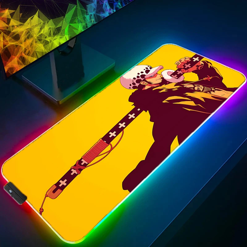 

RGB LED Mouse Pad Laptop Keyboard Pad Non-Slip One Piece Trafalgar Law Anime Tablet Pad PC Accessories Mousepad Gaming Desk Mat