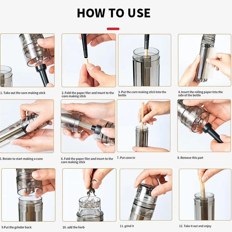 Protable Tobacco Filling Grinding Storage Integrated Set Dry Herb Pre Roller Paper Pipes Grinder Smoking Accessories