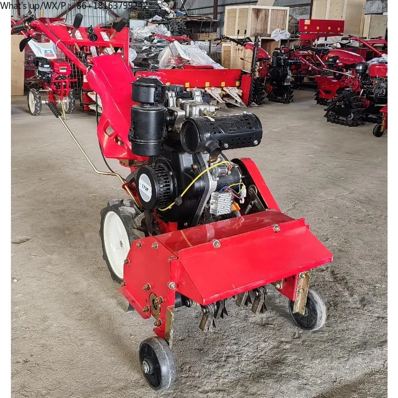 

Multifunction mini Vineyard Automatic hand rotary tiller weeder tool 173F Die sel Engine 4WD power Grass Crusher weeding machine