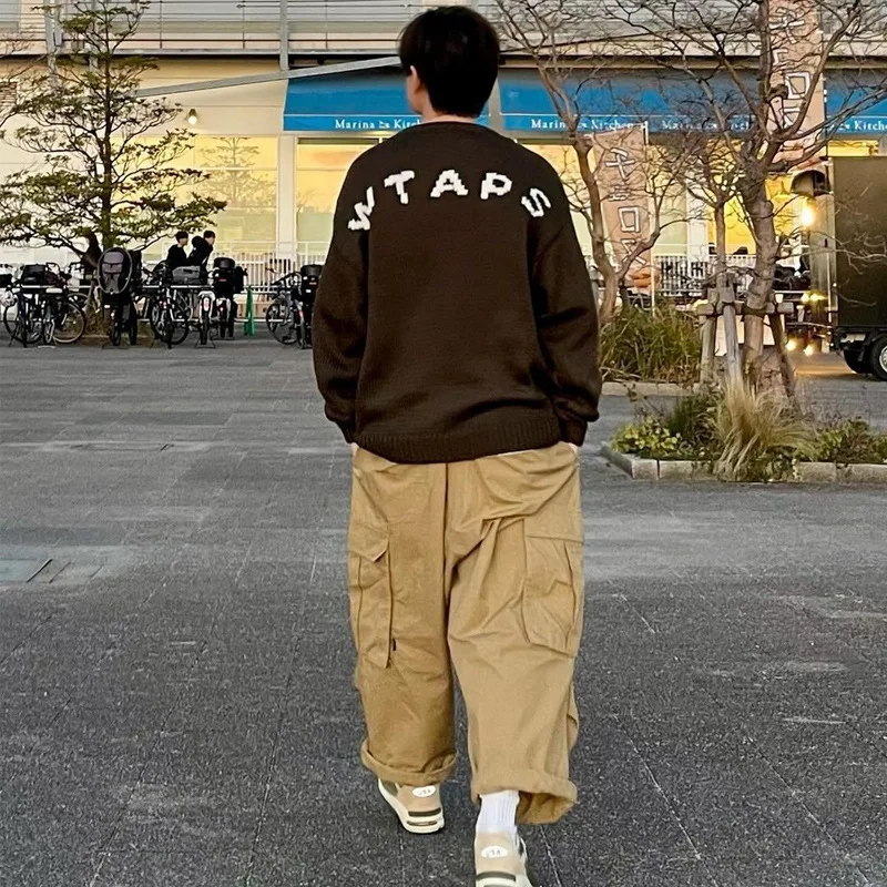 

WTAPS round neck pullover sweater, men's letter LOGO, Japanese retro casual loose knitted sweater top