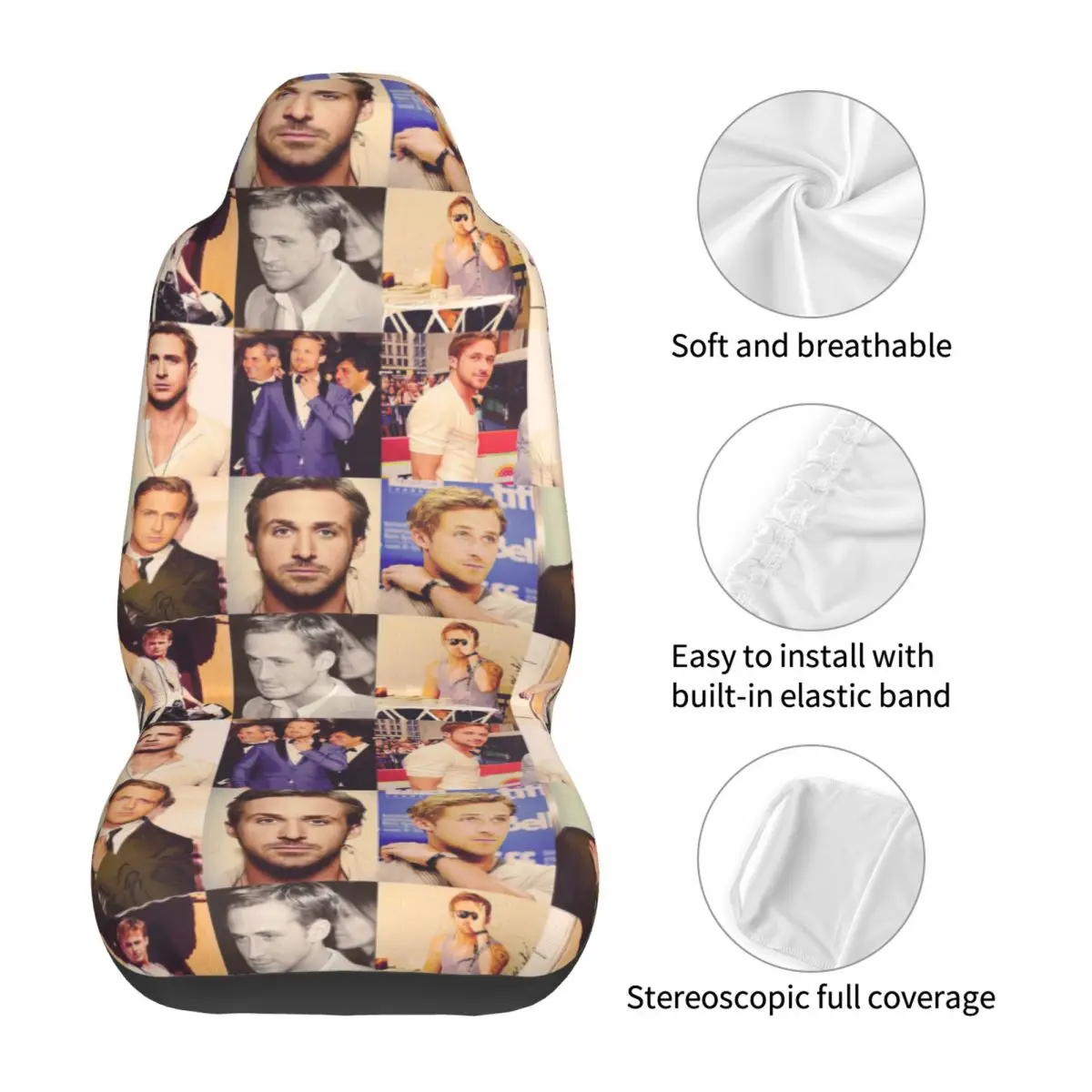 RYAN GOSLING Car Seat Cover Custom Printing Universal Front Protector Accessories Cushion Set