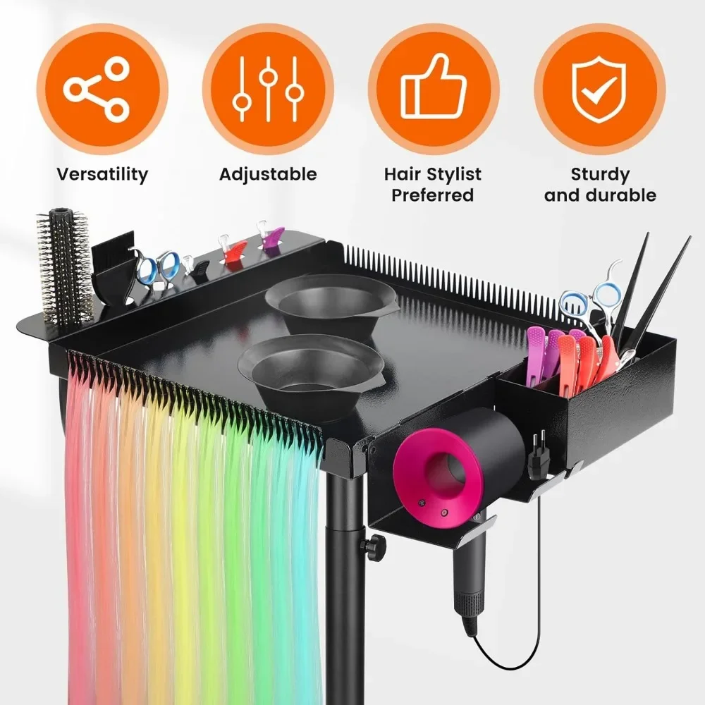 다기능 살롱 트레이 카트, 롤링 트레이 카트 (바퀴 포함), 미용사 다기능 트레이, 조절 가능한 살롱 색상 트레이
