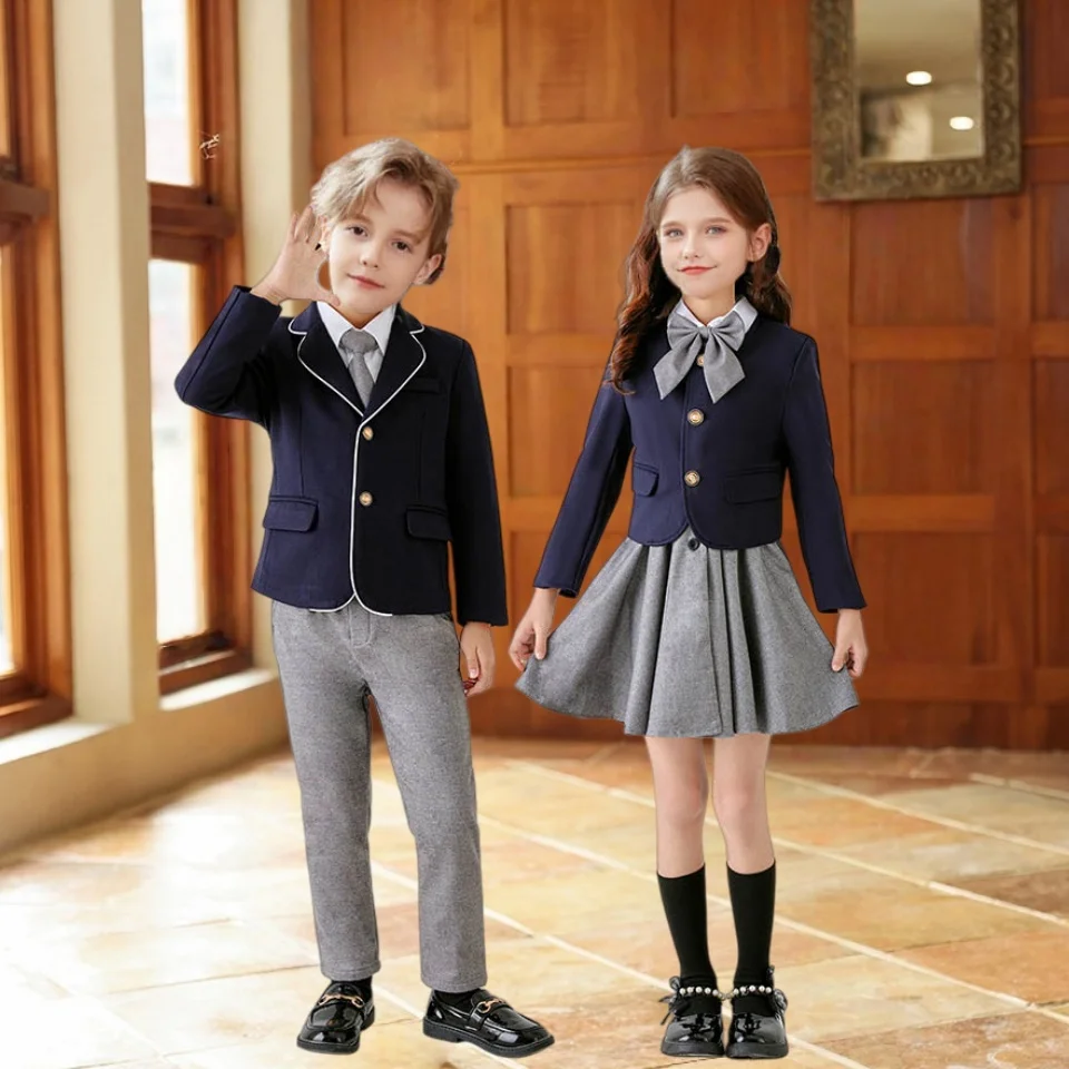 Boys Girls Spring School Uniform Kids Elegant Photograph Dress Children Formal Graduation Event Performance Ceremony Costume
