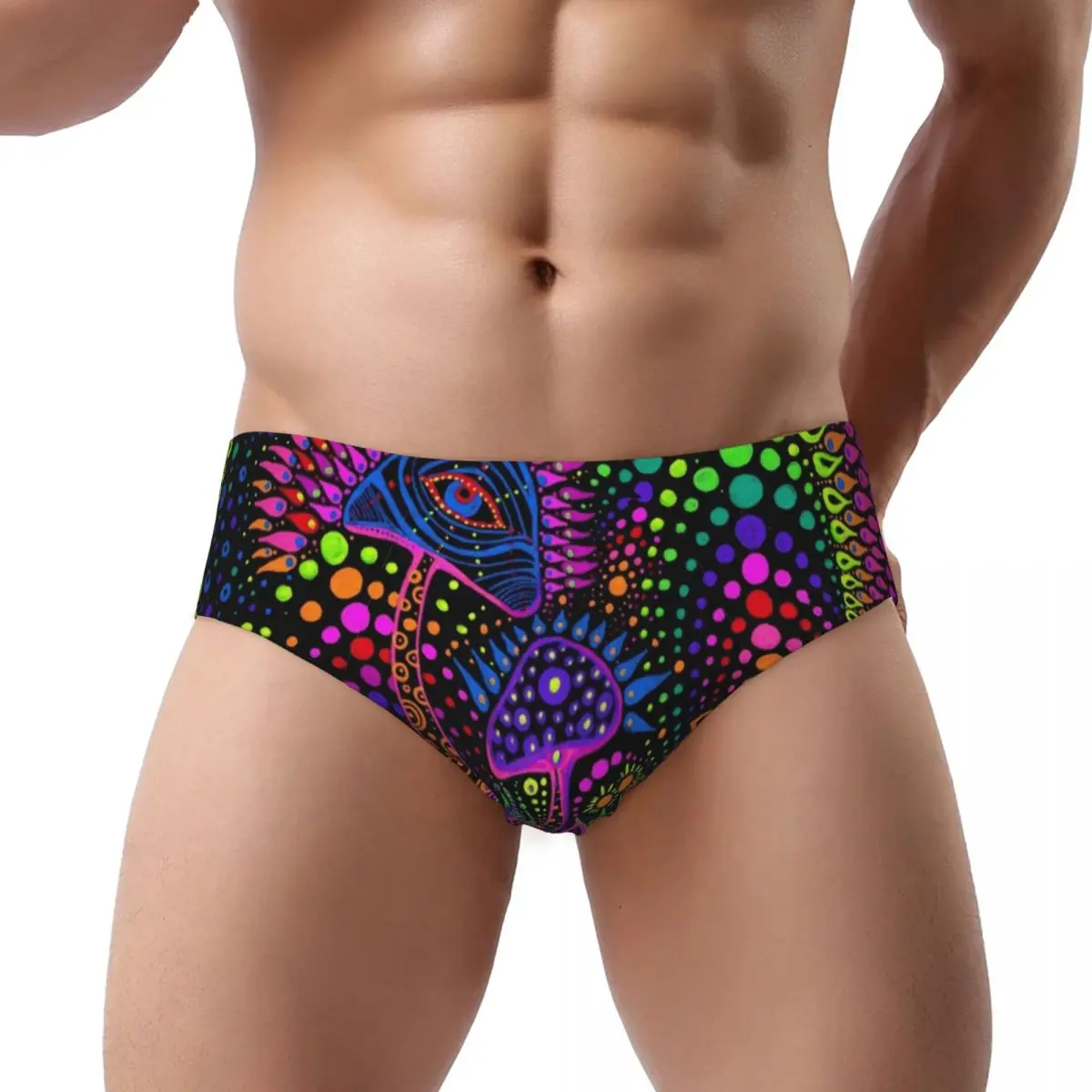 Custom Magic Mushroom Trippy Psychedelic Neon Pastel Goth Briefs Underwear Mens Breathable Stretch Panties