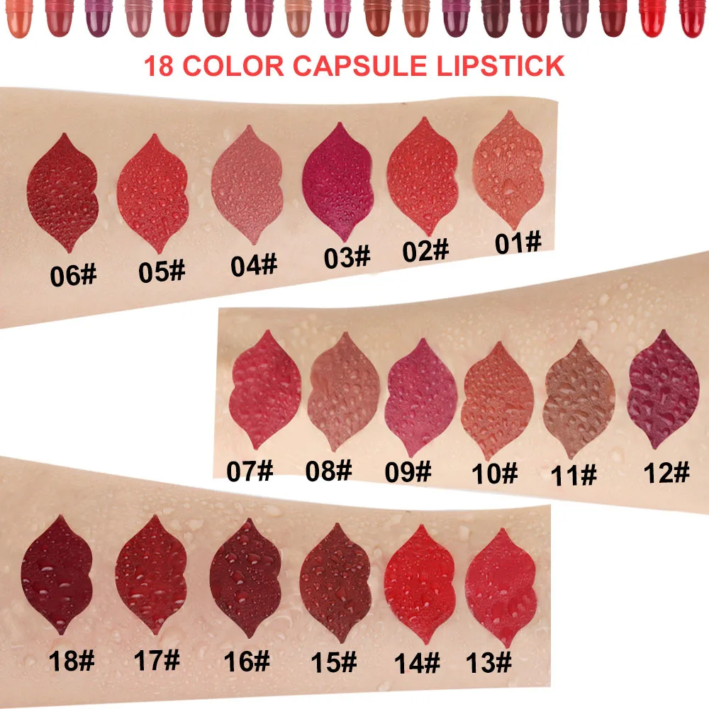 18Pcs/Set Matte Capsule Lipstick Set Color Fixing Lasting Waterproof Non-Stick Cup Mouth Nude Makeup Sexy Lips Solid Lip Gloss