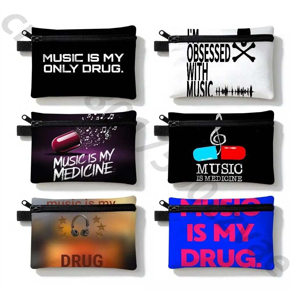 MUSIC IS MY DRUG Canvas Coin Purse Simple Fabric Small Coin Pouch Change Purse Portable Cotton Card Holder